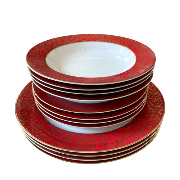 Mikasa Parchment Red 8in Salad Plates Set of 4 Fine Porcelain NEW - Picture 11 of 13